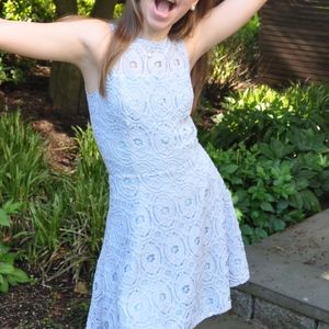 Aqua - Light Blue Mini Lace Dress - Size S